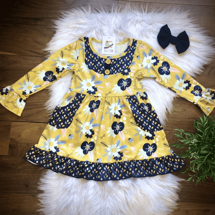 Floral, Navy & Mustard Girls Dress