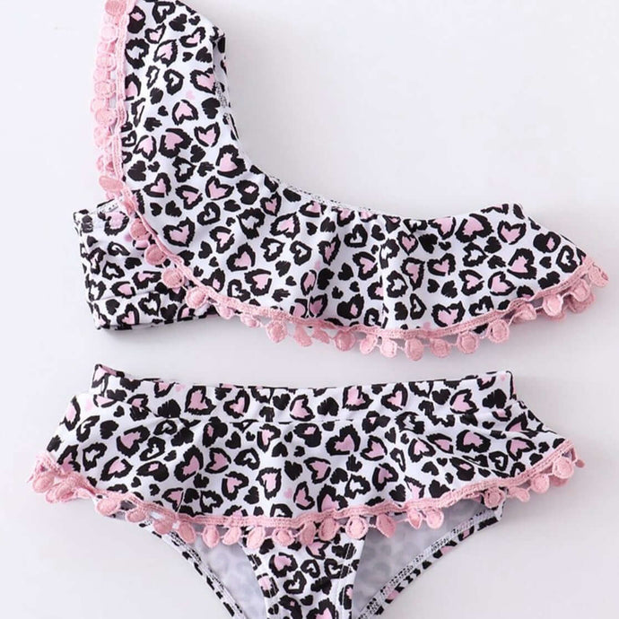 Leopard Print Pink Girl Swimsuit