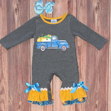 Load image into Gallery viewer, Pumpkin Truck Baby Ruffle Girl Romper
