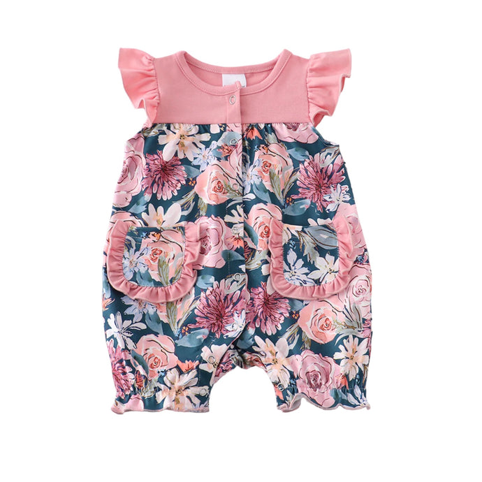 Pink Floral Ruffle Baby Girl Romper
