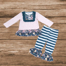 Load image into Gallery viewer, Teal &amp; Pink Ruffle Pant Set
