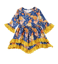 Load image into Gallery viewer, Navy &amp; Mustard Ruffle Girl Dress
