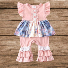 Load image into Gallery viewer, Pink Floral Ruffle Lace Baby Girl Romper
