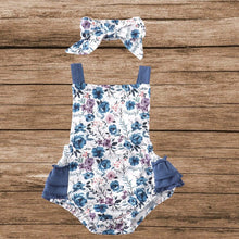 Load image into Gallery viewer, Blue Floral Baby Girl Romper
