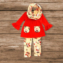 Load image into Gallery viewer, Red Christmas Tunic with Scarf Pants Set
