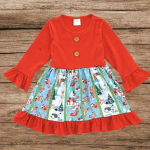 Load image into Gallery viewer, Red Deer Christmas Print Ruffle Twirl Dress
