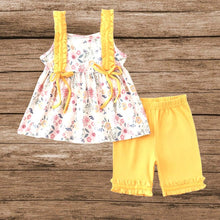 Load image into Gallery viewer, Yellow &amp; Floral Girls Pants Set
