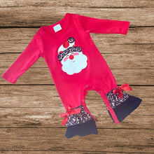 Load image into Gallery viewer, Merry Santa Leopard Applique Baby Romper
