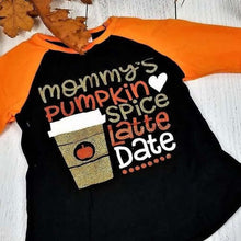 Load image into Gallery viewer, Orange &amp; black &quot;Mommy pumpkin spice latte date&quot;shirt
